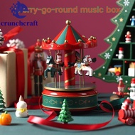 CRUNCHCRAFT​ Carousel Music Box, Christmas Carousel Wooden Rotating Wooden Music Box, Interactive DI