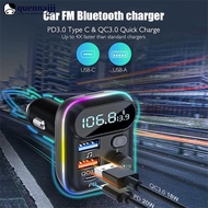 QUENNA FM Transmitter in-Car Adapter Wireless Bluetooth 5.0 Radio Car Kit Type-C PD + QC3.0 Fast USB Charger Hands Free Calling E6U6