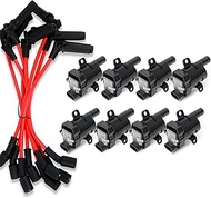 DEEGOOLY 8PCS D585 Round Ignition Coils Pack & 748UU Spark Plug Wires 8mm Set for Chevrolet GMC Silv