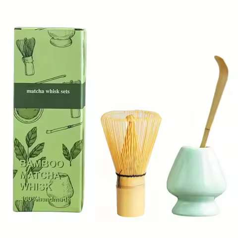 3Pcs Matcha Tea Tool Set Bamboo Chasen Whisk Chashaku Scoop Spoon Ceramic Matcha Making Accessories
