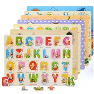 [READY STOCK] Montessori Puzzle ABC Jawi Number Toy Early Learning Wooden Hand Grip Jigsaw Kid Baby 