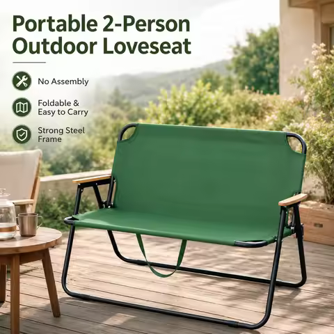 AOLIVIYA Simple Kermit Double Folding Chair Outdoor Camping Chair BBQ Portable Backrest Beach Arm Ch