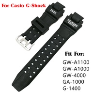16mm Black Rubber Watch Band for For Casio G-Shock GA-1000 GA-1100 GW-4000 GW-A1100 Wristband Waterproof Soft Silicone Watch Strap Bracelet Accessories Silver Clasp