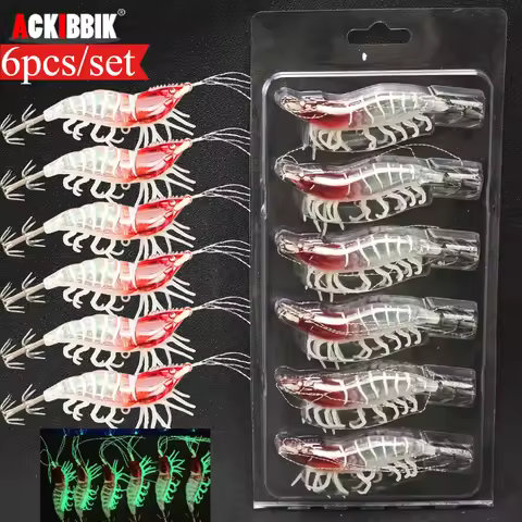 6pcs/set Simulation Shrimp Squid Jig Horizontal Egi Set Luminous Fishing Lure UV Glow Eging Bait Sal