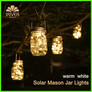 ✸ ◬ Mason Jar Lights Hanging String Fairy Jar Solar Lantern Lights for Outdoor Patio Garden Yard La
