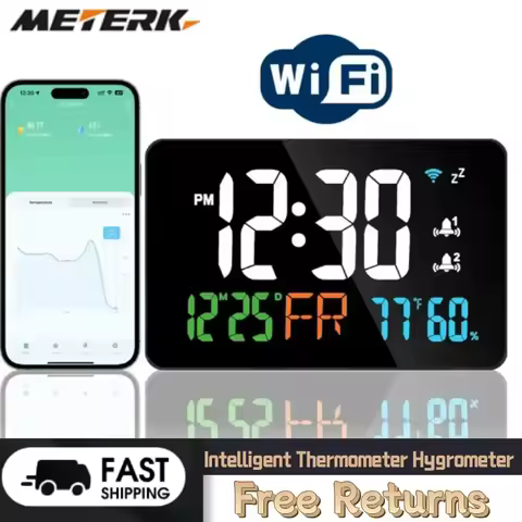 Tuya WiFi Desktop Clock Calendar Intelligent Thermometer Hygrometer with Digital LED Display Support