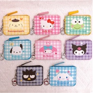 Sanrio Coin Purse Family Lattice PU Zipper Coin Pouch Cinnamoroll Change Storage Bag Cute Student Ca