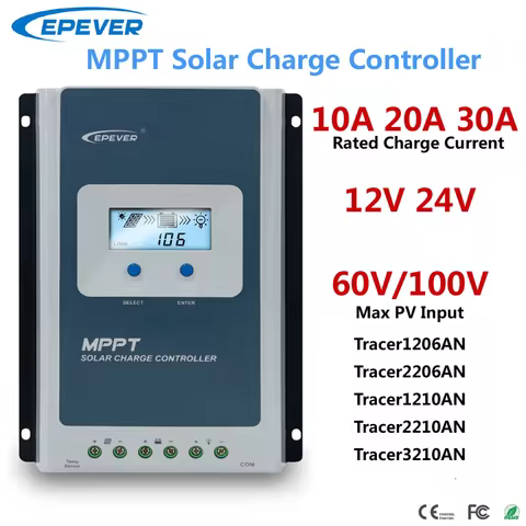 EPEVER 10A20A30A MPPT Solar Charge Controller 12V24V High Efficiency Solar Panel Regulator LCD Displ