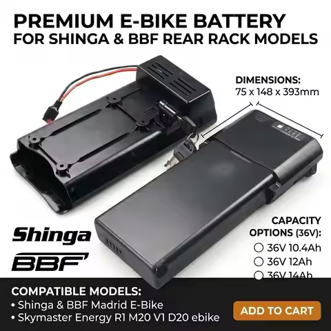 Shinga & BBF Madrid E-Bike battery 36V 10.4ah 11.6ah for Skymaster Energy R1 M20 V1 D20 electric bik