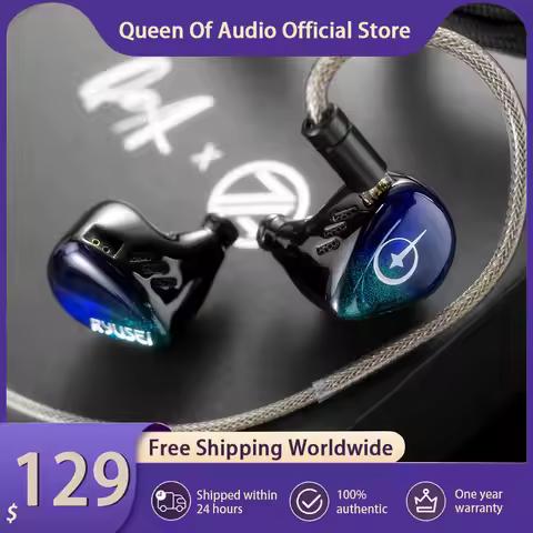 New QoA x 7th Acoustics Ryusei Headphone Single Nano Gold Plated Dynamic Driver In Ear Earphones Wit