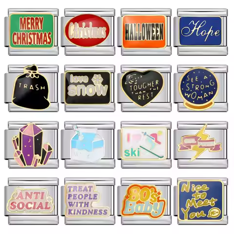 ​URING Simple ​Personality English Words Y2k Italian Charm Link fit 9mm Stainless Steel Bracelet DIY