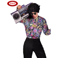 Long Sleeve Retro Floral Shirt & Flared Pants - 70s Disco Two-Piece Outfit