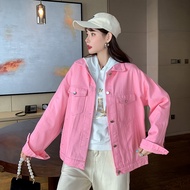 เสื้อแจ็คเก็ตยีนส์ทรงหลวมสำหรับผู้หญิง ฤดูใบไม้ผลิและฤดูใบไม้ร่วง สไตล์เกาหลี นักเรียน สีลูกกวาด ไซส