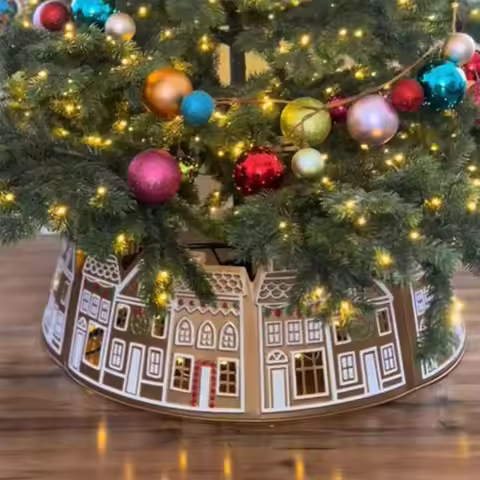26/28 inch LED Christmas Tree Collar PVC House Christmas Tree Skirt Base Stand 2025 New Year Party D