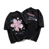 T-shirt Lengan Pendek Bunga Sakura Pencetakan Longgar Korean Style /baju kaos Korean Style/Baju Kaus