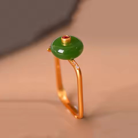 Ancient gold craft Natural Hetian jade vintage charm unique square design rings for women adjustable