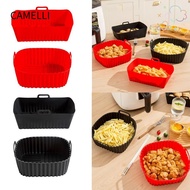CAMELLI Silicone Air Fryer Liners, with Handle Black Red Oven Liner, Air Fryer Accessories Reusable 