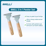 BBELL Peeler Set of 2 Straight Peeler Julienne Peeler Fruit Vegetable Wooden Handle Pengupas Penghir