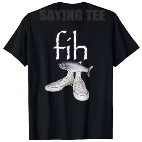 Fih Shoes Fish Funny Misspelled Humor T-Shirt Fisherman Fih-Calling Y2k Design Graphic Outfit Men's 