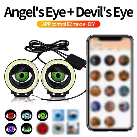 2PCS Car Dynamic Head Lamps Angel Eyes APP Control Waterproof Headlight 82 Modes Devil Eyes Retrofit