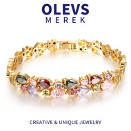 Olevs Aksesoris Gelang Titanium Wanita Anti Karat Multilayer Gelang