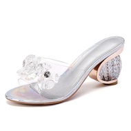 PVC Jelly Sandals Women Crystal Peep Toe High Heels shoes Crystal Transparent Heel Sandals Slippers