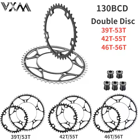 VXM Bicycle Double Chainring 130BCD 39T 53T 42T 55T 46T 56T Road Bike Crankset Riding Disc Aluminum 