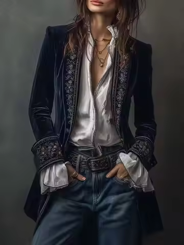 Retro Women's Jacket Loose Casual Temperament Fashion Printed Palace Style Jacket Long Sleeves Splic