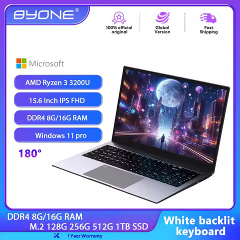 BYONE 15.6 Inch Laptop, AMD R3 3200U, 8GB/16GB DDR4 RAM, 512G/1TB SSD, 1080P IPS Display, Windows 11