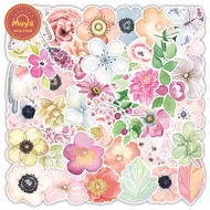MUYA 50Pcs ดอกไม้สีน้ำสติกเกอร์กันน้ำ Graffiti สติกเกอร์ไวนิลสำหรับ Journal สติ๊กเกอร์ตกแต่งแล็ปท็อป