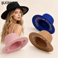 IJUONUYIE Wide Brim Fedora Hat, Bohemian Style Butterfly and Moon Print Felt Fedora Hat,  Floral Pat