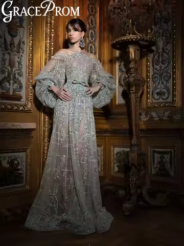 Chic Embroidery Beaded Evening Dress Opulent Illusion A-line Long Wedding Party Gown Customized Capt