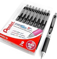 Pentel EnerGel XM BL77 - Retractable Liquid Gel Ink Pen - 0.7mm - 52% Recycled - Wallet of 9 - Black