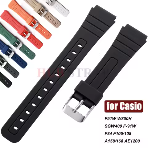 18mm Silicone Watch Strap for Casio F91W W800H SGW400 F-91W F84 F105/108 A158/168 AE1200 Waterproof 