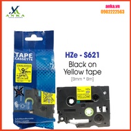 Khan Printed HZe-S621 (TZe-S621, TZ2-S621), 9mm X 8m, Black Letters On Yellow Background, Super Adhe