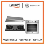 Bertazzoni P782BMODGNE 78cm gas on glass hob+F605PROEKX 60cm Built-in Oven 5 functions+K90TELXA 90cm Telescopic Hood