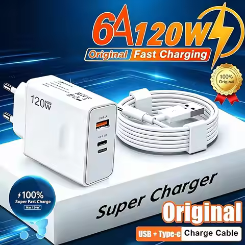 2026 120W Original Phone Charger Turbo Fast Charge PD USB 2 In 1 Charger 2Ports Fast Charging For Xi