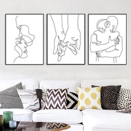 Line Drawing Couple Hand Love Kiss Wall Art Canvas Painting Nordic Posters And Prints Minimalist Wal