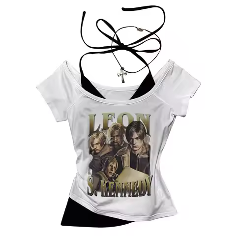 Leon Kennedy crop top Streetwear vintage summer gyaru coquette Grunge harajuku 2000s girls top
