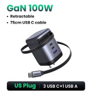 Nexode】UGREEN 100W 4-Port GaN Charger with 69cm Retractable Cable Support Super Fast Charging 2.0 fo