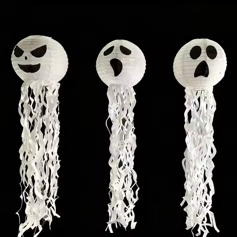 3pcs 20CM Halloween Paper Lanterns Set for Party Decorations October Birthday Supplies Spooky Orange