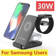 30W 3 in 1 Wireless Charger Stand For Samsung S22 S21 S20 S10 Ultra Note Galaxy Watch 5 4 Active Buds Fast Charging Dock Station