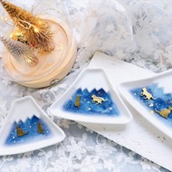 日本製美濃燒富士山瓷碟 星空 貓咪 珍珠貝母