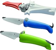 Kuhn Rikon KinderKitchen Children’s Knife, Set of 3 - Including Scissors, Green, Blue &amp; White