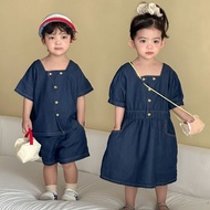 Children Children Denim Suit Boys 2026 Clothes Baby Girls Short-Sleeved Dress Sisters Sisters Clothe