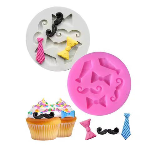 Mini Bow Ties Mustache Beard Necktie Fondant Mold Cookie Cutters Fathers Day Candy Chocolate Cupcake