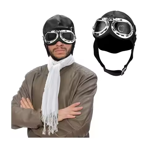 Man Pilot Cosplay Costume Women Halloween Carnival Party Role Play Aviator Bomber Hat With Goggles S