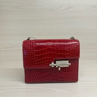 Hermes 亮面框框鱷魚皮銀釦手槍包 A刻95法拉利紅