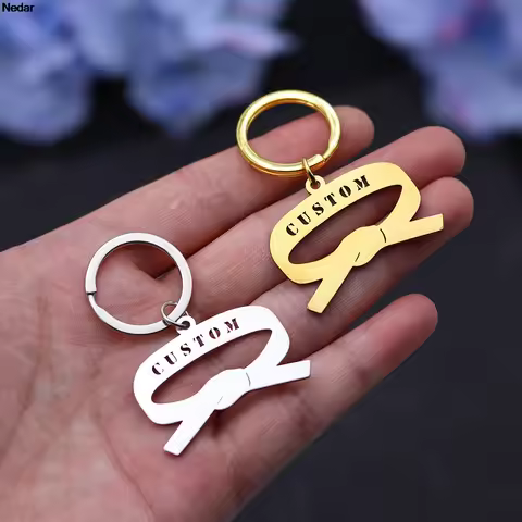 Nedar Personalized Custom Name Judo Black Belt Stainless Steel Martial Lover Keychain Gift Customize
