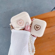 Cute Antique White Double Heart AirPods Case For AirPods 1/2/3/Pro/Pro 2 TPU Soft Cover Apple AirPods Pro 2 Case AirPods Gen 2 Case AirPods gen 3 Case AirPods Pro Case With Pearl